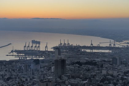 Israel, Haifa, downtown and the port seen from Mount Carmel