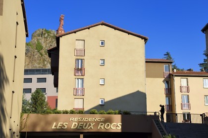 France, Haute Loire, Le Puy en Velay, Routes of Santiago de Compostela in France listed as World heritage by UNESCO, the statue of Notre-Dame de France (from 1860) at the top of the Rocher Corneille