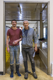 France, Charente-Maritime (17), La Rochelle, Port de pêche de Chef de Baie, la halle à marée (criée) qui accueille aussi les entreprises de mareyage, le mareyeur Stephane Boutin et son fils Alex
