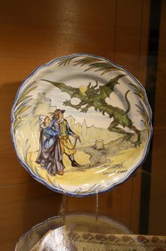 France, Finistere, Quimper, museum of faience, plate created by Alfred Beau on the theme of Breton legends on the late nineteenth century