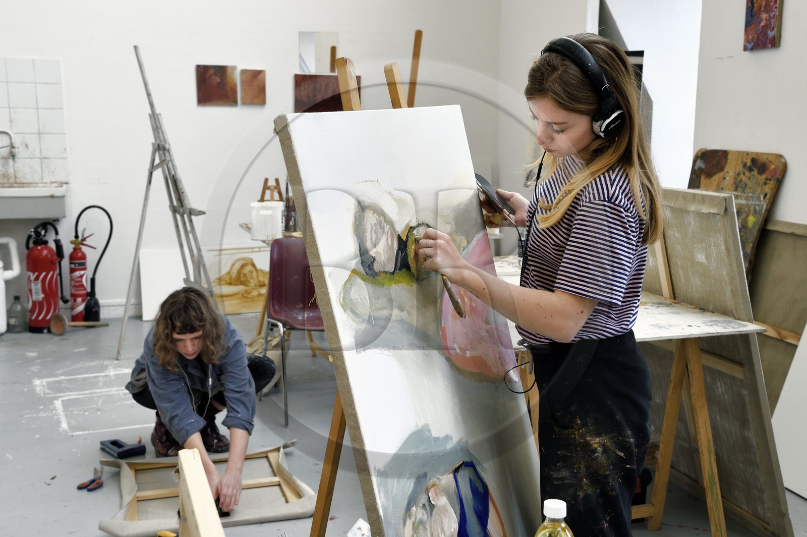 France, Paris, Saint Germain des Pres district, Ecole nationale superieure des Beaux-Arts (Fine Arts school), Chimay building in the former Hotel de Chimay, students in the Tim Eitel workshop