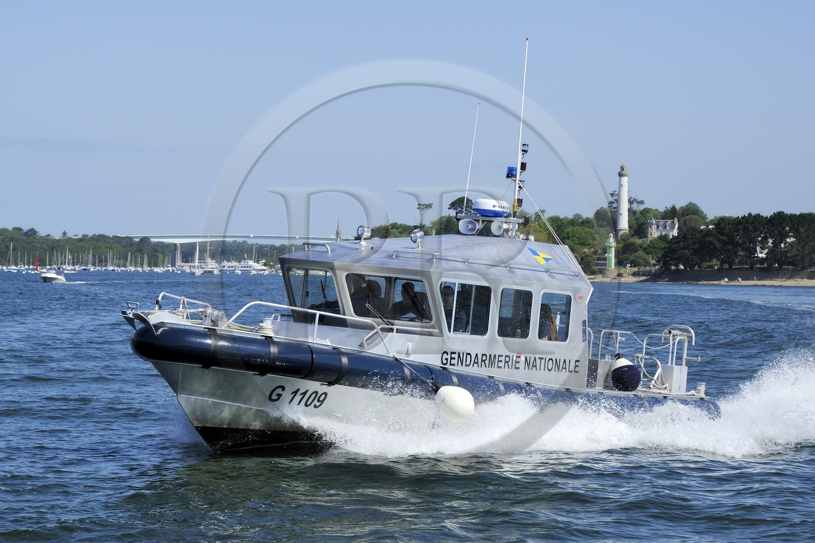 France, Finistere, Benodet, Trez Cove, exit of the Odet river estuary, police patrol boat