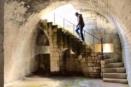 France, Charente-Maritime (17), Ile d'Aix, le Fort Liédot, escalier menant au chemin de ronde