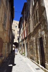 France, Var, Parc Naturel Regional du Verdon, the village of Aups, rue Rosette Ciofi passing under the Saracen tower