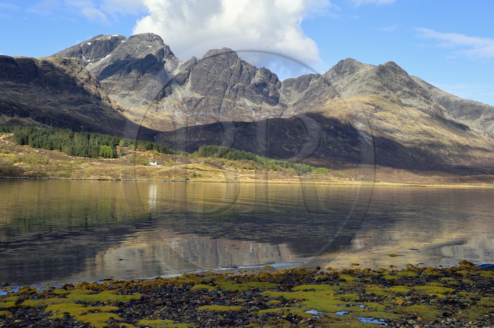 United Kingdom, Scotland, Highlands, Hebrides, Isle of Skye, Loch Slapin towards Torrin and the Red Cuillin Mountains