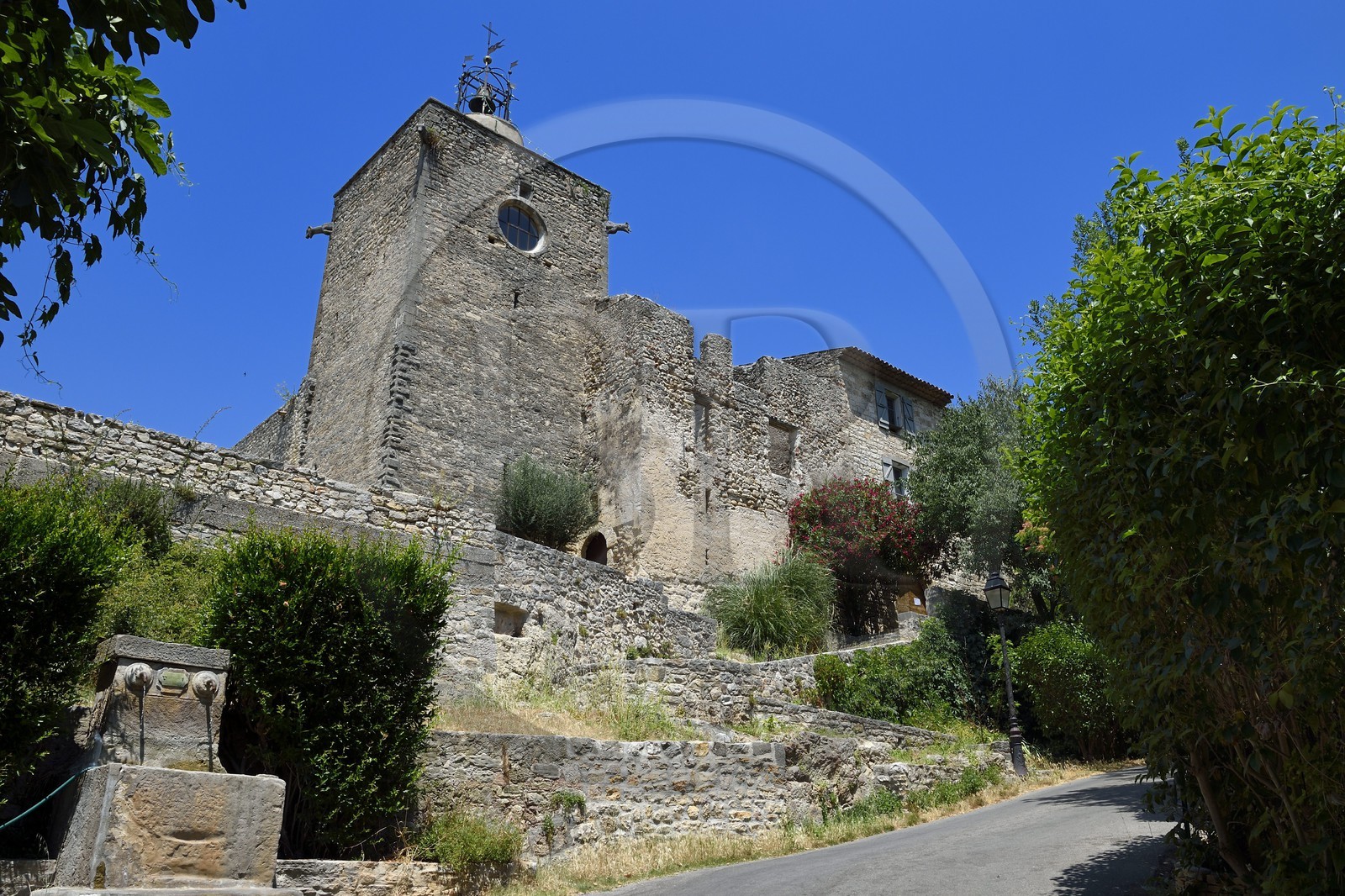 France, Var, Provence Verte, Correns, 1st organic village of France, campanile of the Notre-Dame de Correns church