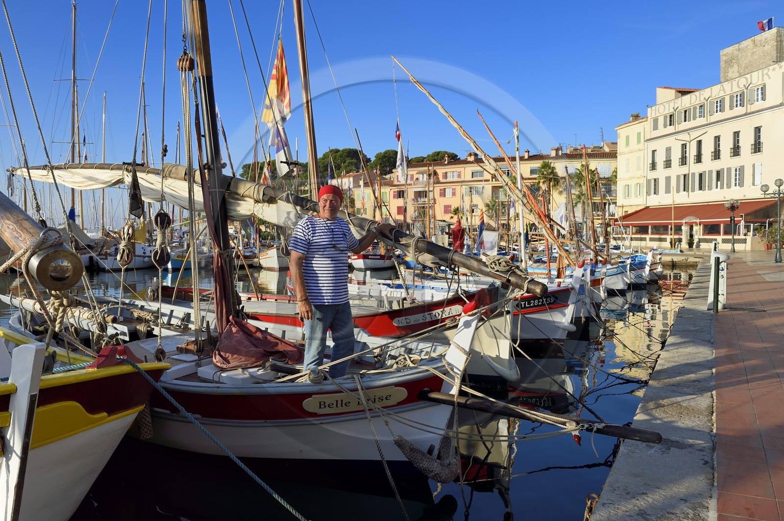 France, Var, Sanary-sur-Mer, traditional fishing boats called pointus in the port