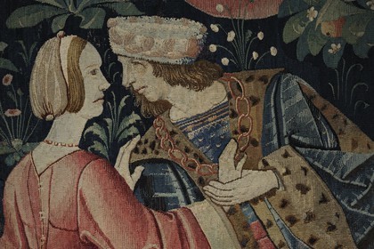 France, Paris, Musee du Moyen-Age (Middle Ages Museum), the former Hotel de Cluny,  tapestry of the beginning of 16th century, couple in love