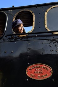 France, Alpes-Maritimes, Puget Theniers, steam engine warming up, Benoit Prudhomme-Lacroix Lacroix is one of the youngest volunteers of the G.E.C.P. that restores and operates the Train des Pignes historic train