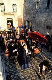France, Bouches du Rhone, Les Baux de Provence village, labelled Les Plus Beaux Villages de France (The Most Beautiful Villages of France), Christmas celebrations, aubade (dawn serenade) in local Provence costumes