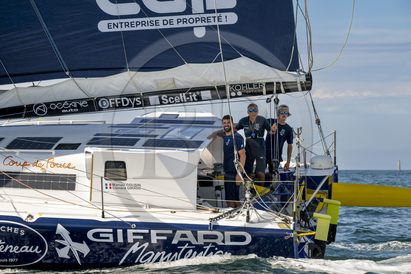 France, Vendée (85), Les-Sables-d'Olonne, le skipper Manuel Cousin en entrainement sur son voilier monocoque de 60 pieds IMOCA Coup de Pouce