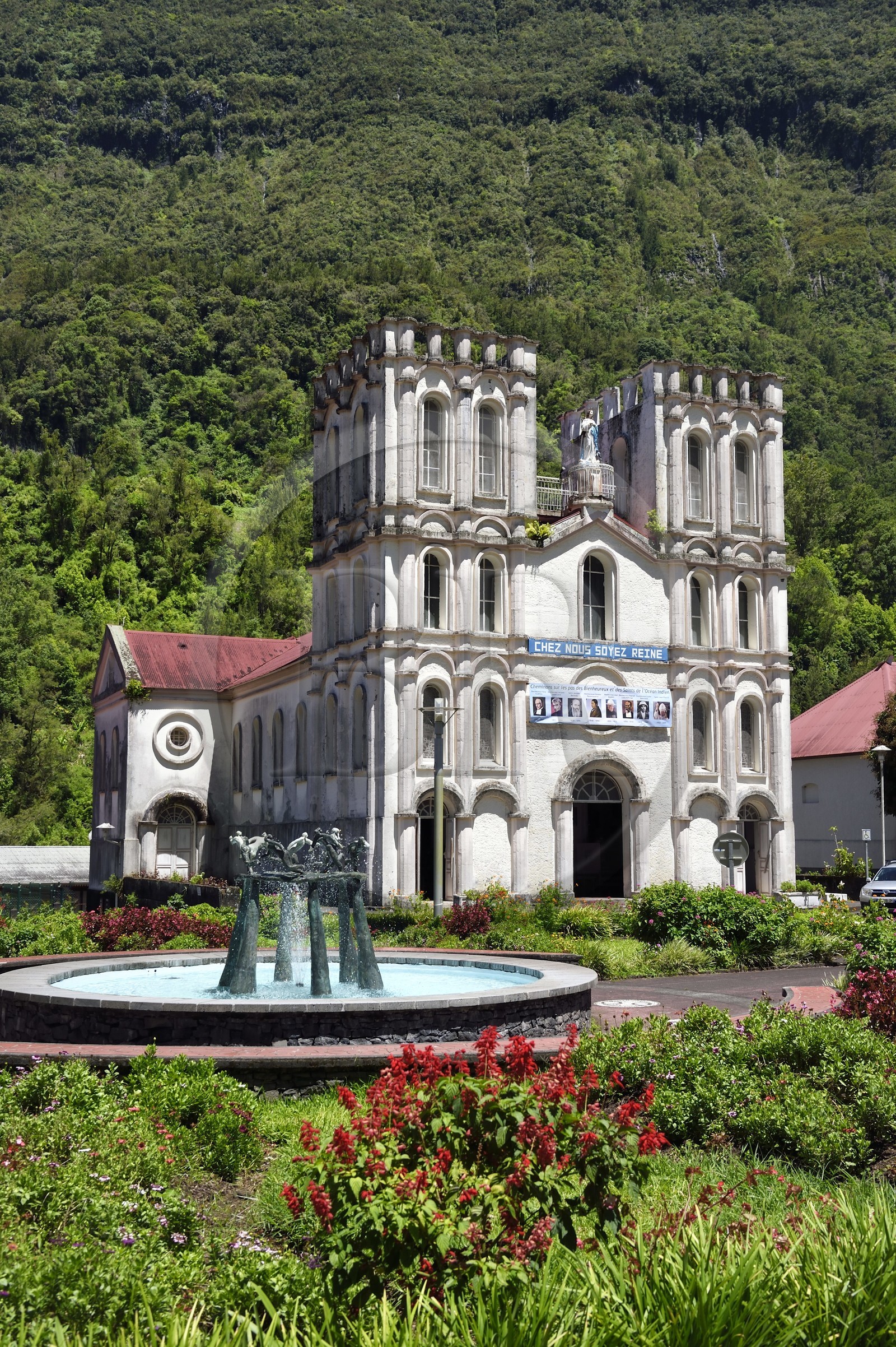 France, Reunion island (French overseas department), Cirque de Salazie, listed as World Heritage by UNESCO, village of Salazie, Notre-Dame-de-l'Assomption church
