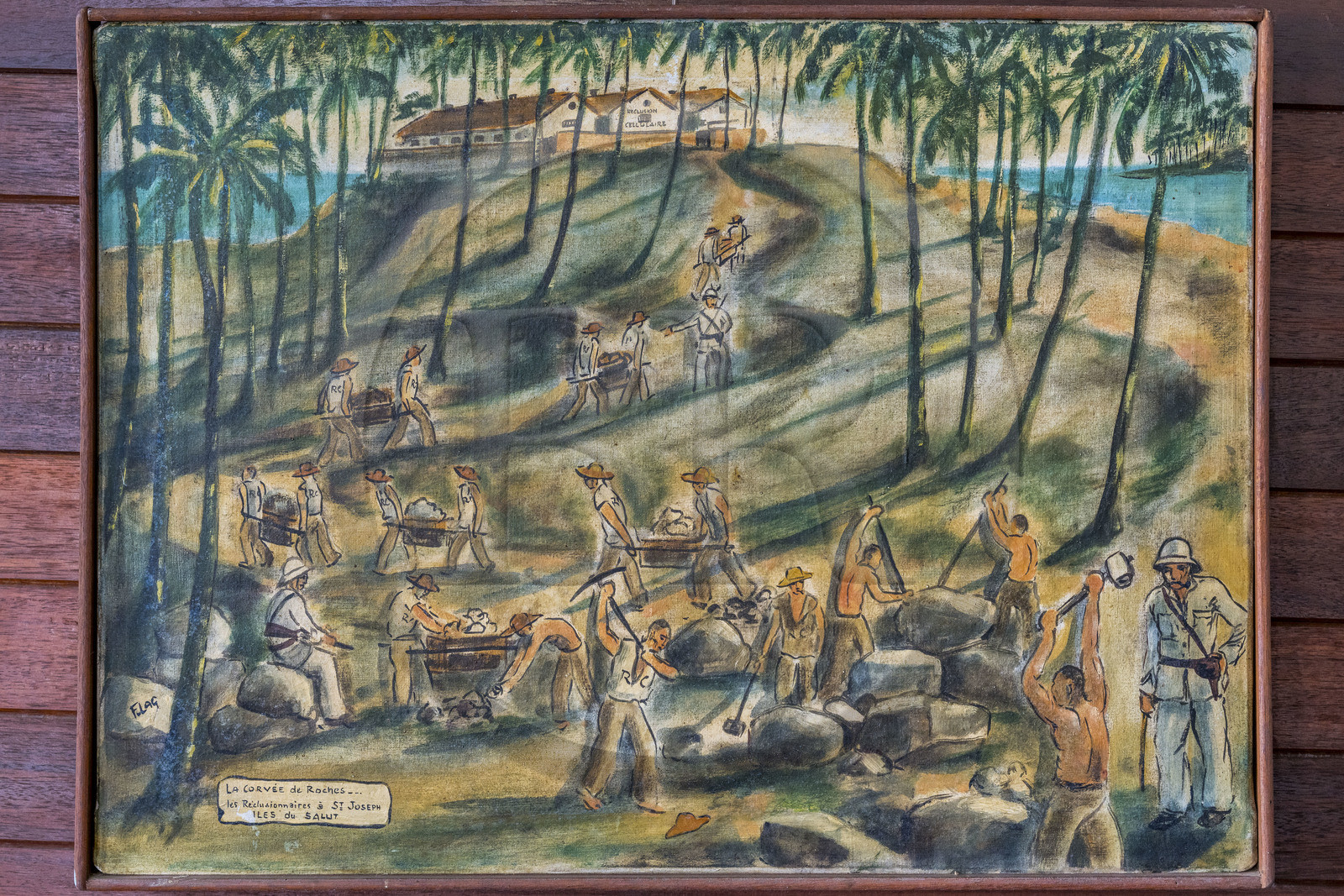 France, Guyane, Cayenne, musée départemental Alexandre-Franconie, peintures réalisées par un bagnard, Francis Lagrange dit Flag, condamné pour escroquerie et faux monnayage mais qui était aussi faussaire et artiste, elles retracent la vie (et le mort) au bagne