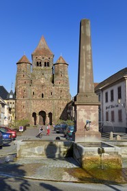 France, Bas Rhin, Marmoutier, Roman abbey church dated 6th century, western Facade in red sandstone from Vosges Mountains