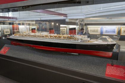 France, Loire-Atlantique, Saint-Nazaire, Ecomuseum, model of the French ocean liner Normandie built at the Penhoët shipyards in Saint-Nazaire