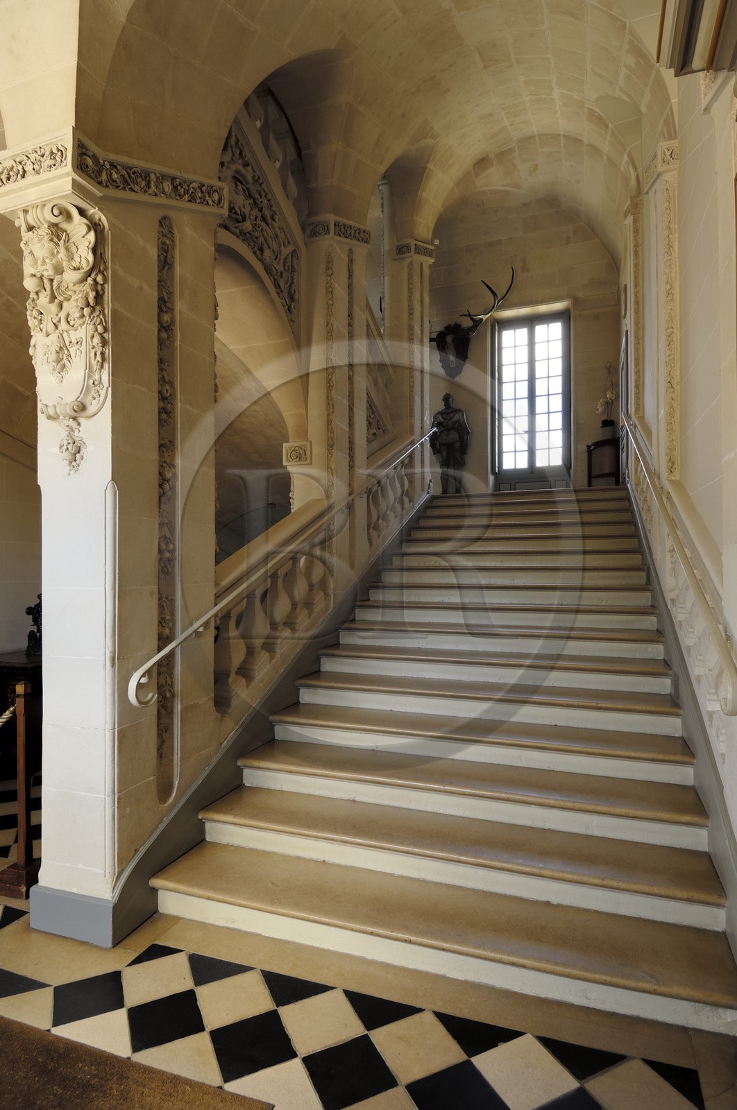 France, Loir-et-Cher (41), château de Cheverny, le grand escalier d'honneur cher à Hergé