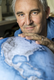 France, Charente, Cognac, Gabriel Gaborel, creator of OrbisTerrae, manufactures handcrafted terrestrial globes painted in watercolor