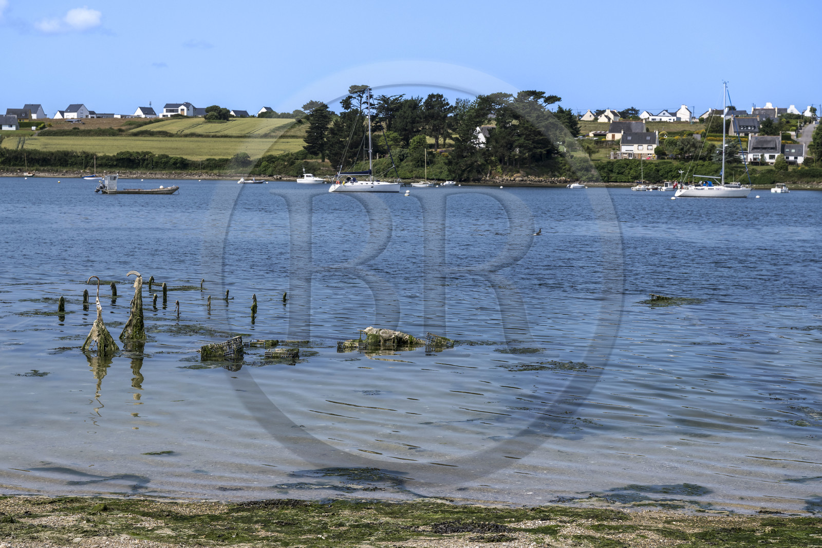 France, Finistère (29), Pays des Abers,  Lannilis, viviers et parc à huitres Prat-Ar-Coum, entreprise ostréicole de la famille d’Yvon Madec sur l'Aber Benoit