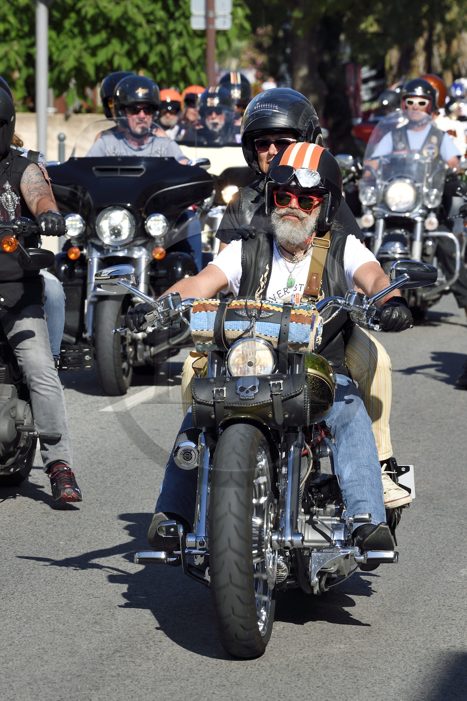 France, Var (83), Presqu'Ile de Saint-Tropez, Cogolin, défilé de Harley pour l'Eurofestival, plus gros rassemblement de Harley-Davidson d'Europe