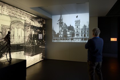 France, Bas-Rhin (67), Wingen-sur-Moder, le musée Lalique, images de l'Exposition universelle de Paris de 1900 où René Lalique avait un stand