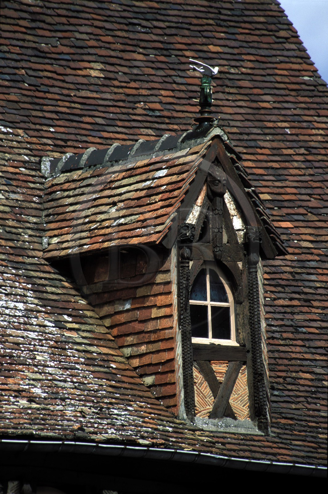France, Eure, Bernay, house with sculpted beams