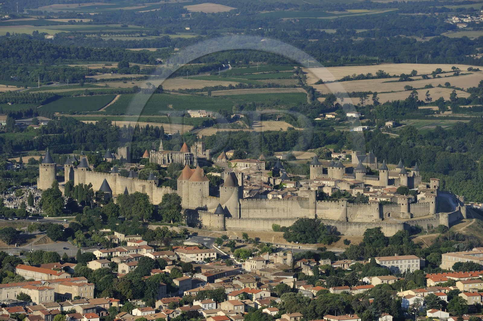 France, Aude, Carcassonne, medieval city (aerial view)