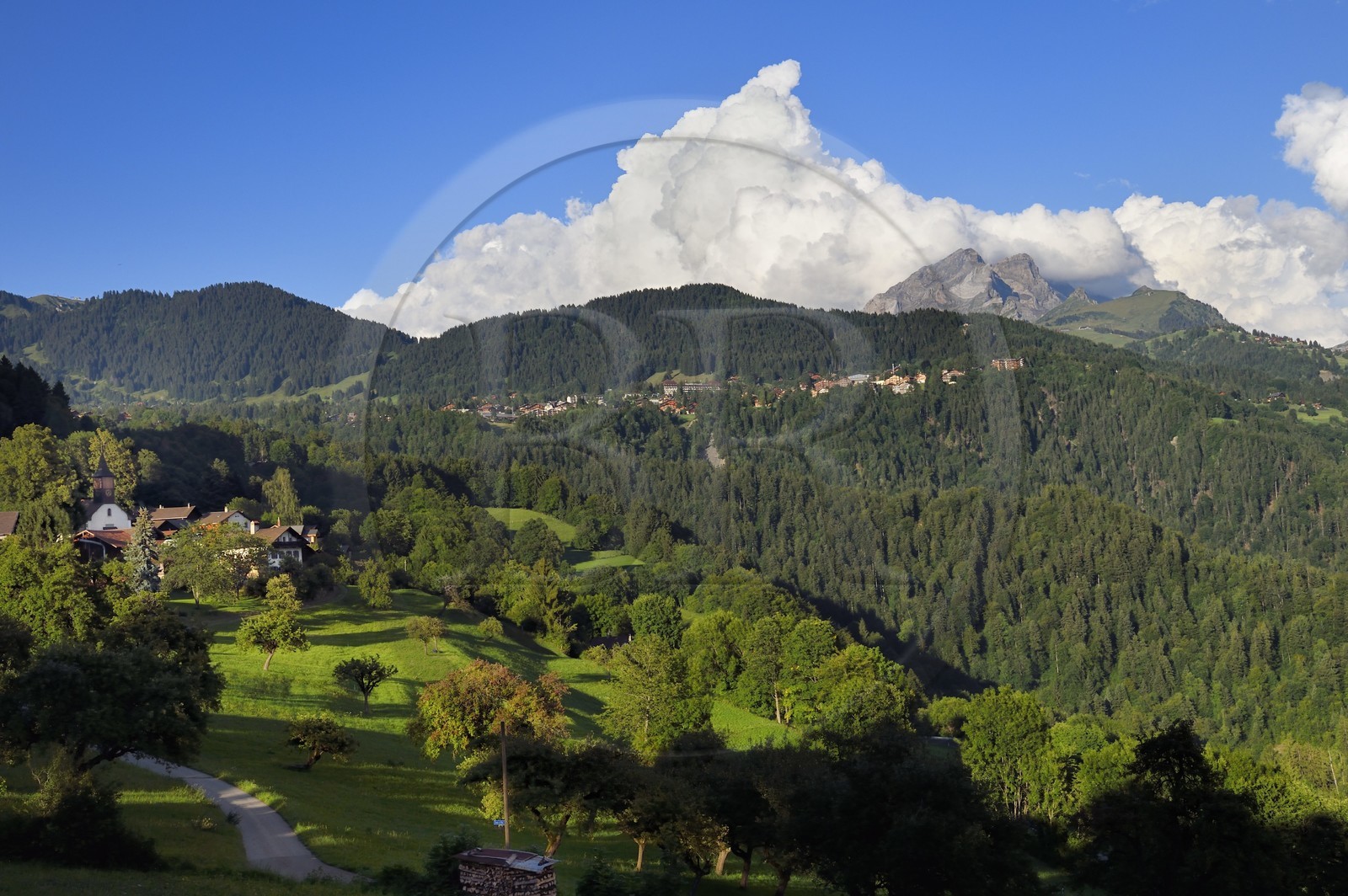 Suisse, Canton de Vaud, Ollon, hameau de Huémoz et Villars-sur-Ollon en arrière plan