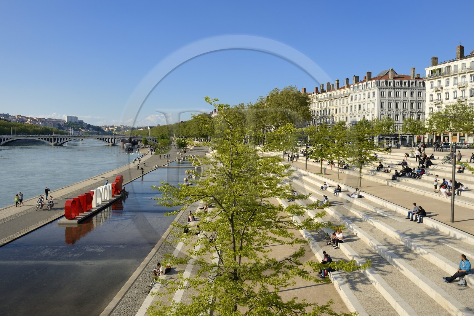 France, Rhone, Lyon, the banks of the Rhone river, the quai Victor Augagneur, OnlyLyon is the aglomeration Communication label