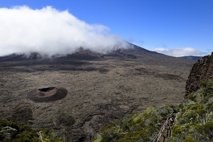 France, Reunion island (French overseas department), Piton de la Fournaise volcano, listed as World Heritage by UNESCO, Formica Leo crater in the foreground and Dolomieu crater inside the Enclos