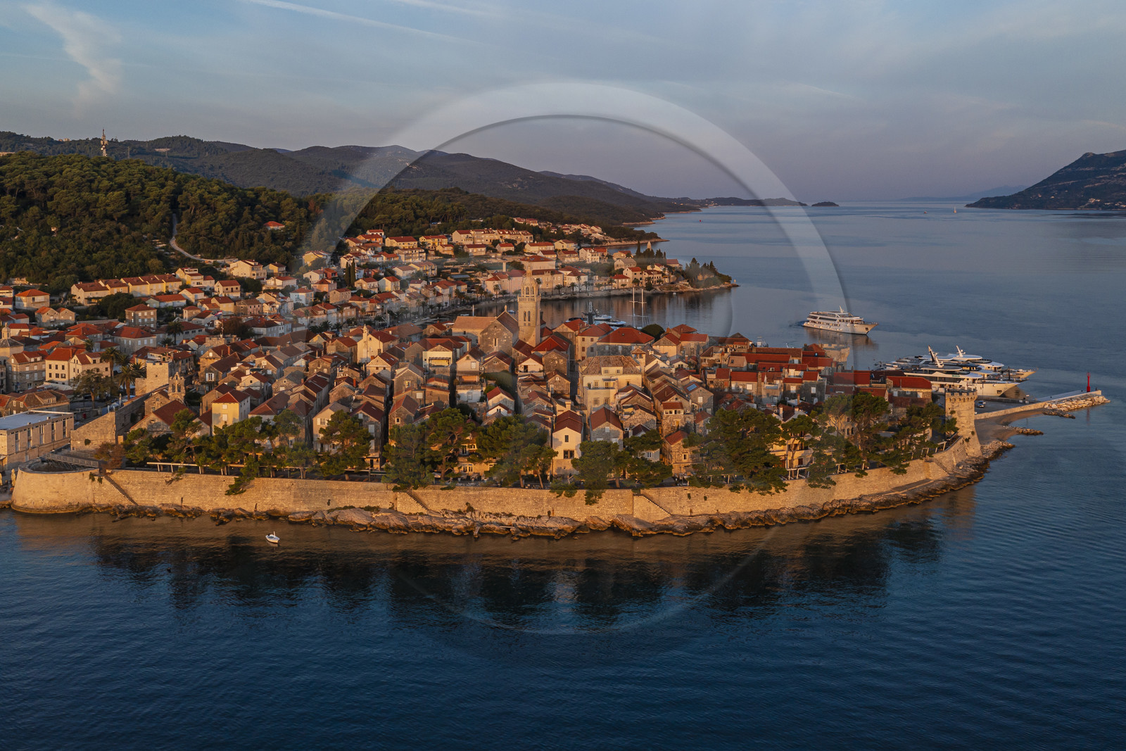 Croatia, Dalmatia, Dalmatian coast, Korcula Island, Korcula Town (aerial view)