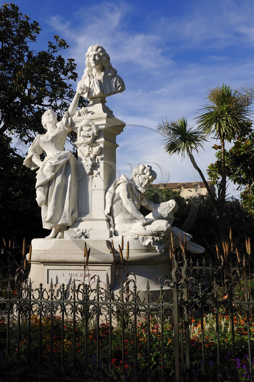 France, Herault, Pezenas, Monument Molière (1897), by Jean-Antoine Injalbert, the bust of Molière is surrounded by a maid representative of comedy and a satyr representing satire