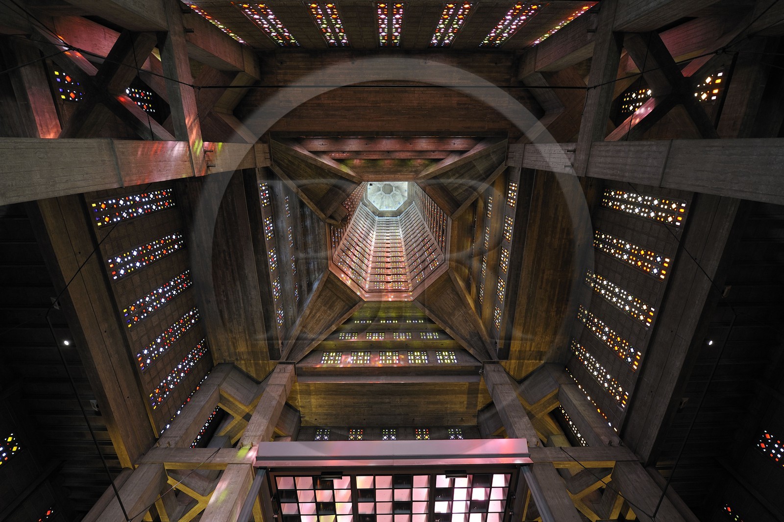 France, Seine Maritime, Le Havre, Downtown rebuilt by Auguste Perret listed as World Heritage by UNESCO, Saint Joseph church, the bell tower seen from the nave
