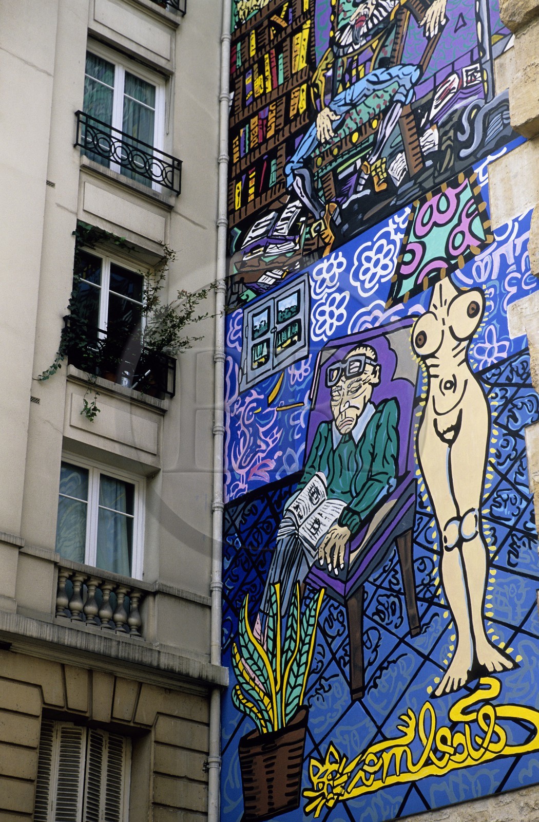France, Paris (75), peinture murale rue des Haudriettes dans le 3ème arrondissement