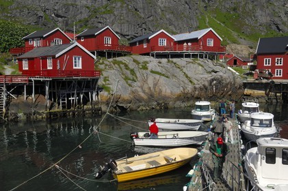 Norway, Nordland County, Lofoten Islands, Moskenes island, rorbuer (fishermen's huts) at the village of A (Å)