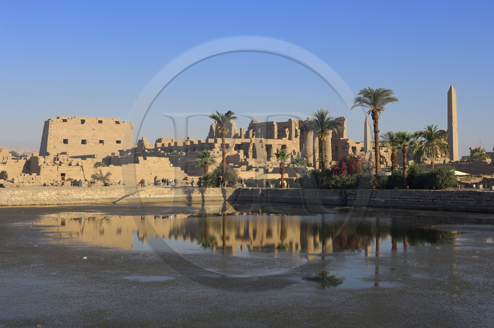 Egypte, Haute Egypte, vallée du Nil, Louxor, Karnak, classé Patrimoine Mondial de l'UNESCO, le lac sacré et les obélisques de Thoutmosis I et Hatchepsout