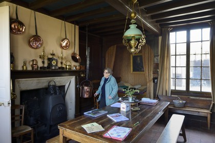 France, Marne, village of Saint-Amand-sur-Fion, half timbered farm living room