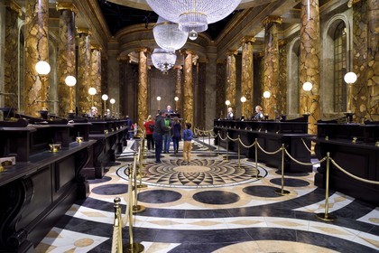 United Kingdom, Hertfordshire, Leavesden, Leavesden Film Studios, Harry Potter Studio Tour London, the scene of the eight Harry Potter movies' making of, Gringotts Wizarding Bank great hall guarded by the Goblins