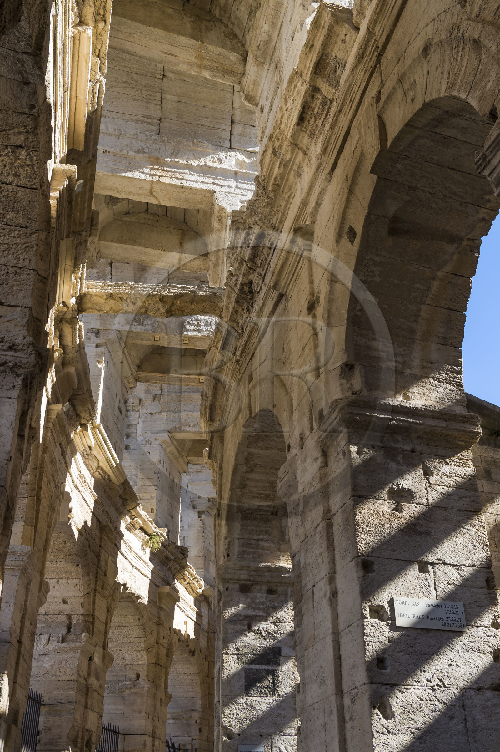 France, Bouches du Rhone, Arles, the Arena, Roman amphitheater from 80-90 AD, listed as World Heritage by UNESCO, circular gallery under the stands