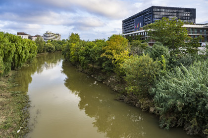 France, Hérault (34), Montpellier,  quartier de Port Marianne, les rives du Lez, l'Hotel de Ville conçu par les architectes Jean Nouvel et François Fontès