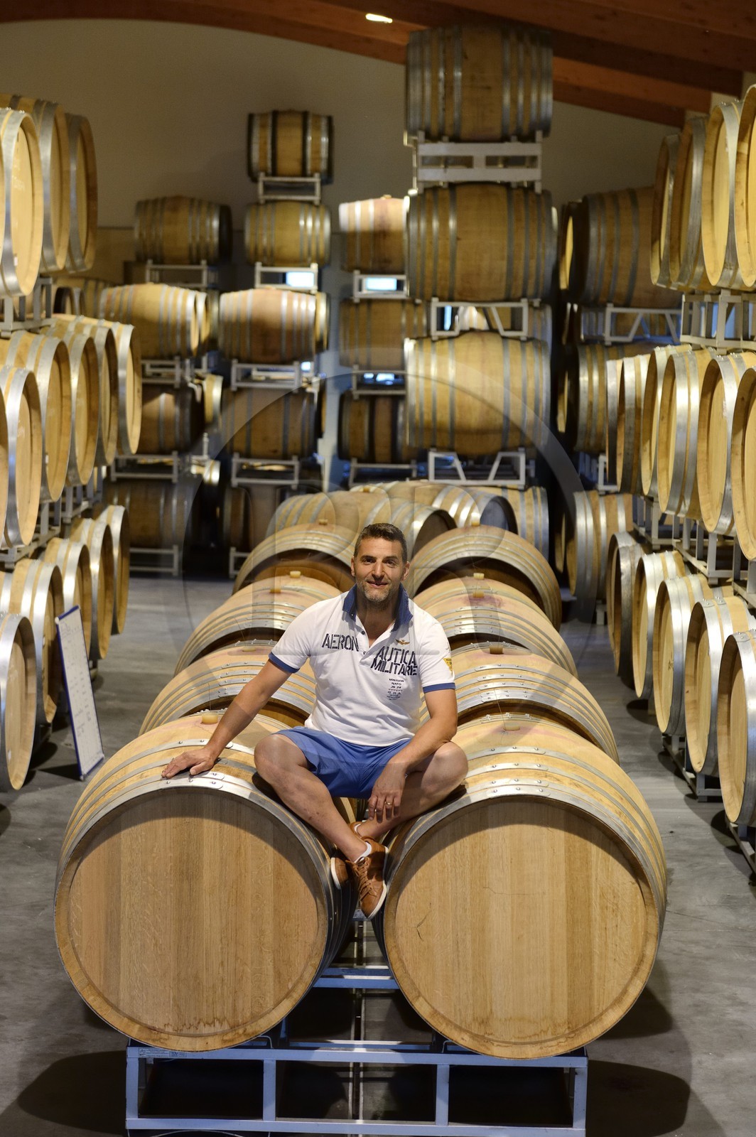France, Loire, Parc Naturel Regional du Pilat (Natural Regional Park of Pilat), the domaine du Monteillet Stephane Montez, Stephane Montez in his wine cave