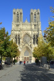 France, Marne, Reims, Notre-Dame de Reims cathedral, listed as World Heritage by UNESCO, the western facade and the square