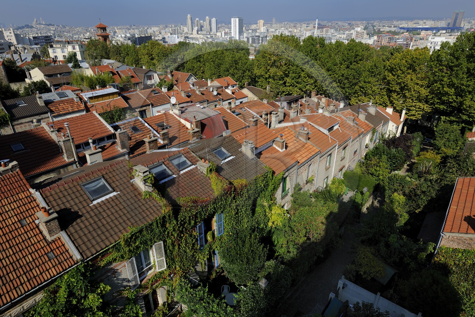 France, Paris (75), 20ème arr, La campagne à Paris du quartier Mouzaïa maisons avec jardins au coeur de la ville