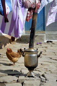 Azerbaijan, Quba (Guba) region, Greater Caucasus mountain range, village of Khinalug (Xinaliq), samovar