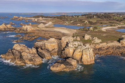 France, Cotes-d'Armor, Cote d'Ajoncs, Plougrescant, site of the Plougrescant Gouffre (aerial view)