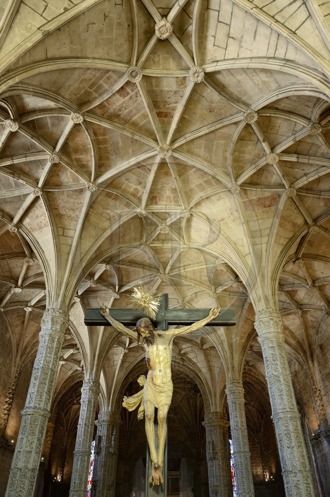 Portugal, Lisbon, Belem, Hieronymites Monastery (Mosteiro dos Jeronimos), listed as World Heritage by UNESCO, Santa Maria church, the decoration of the pillars and arch are from Joao de Castilho in pure Manueline style