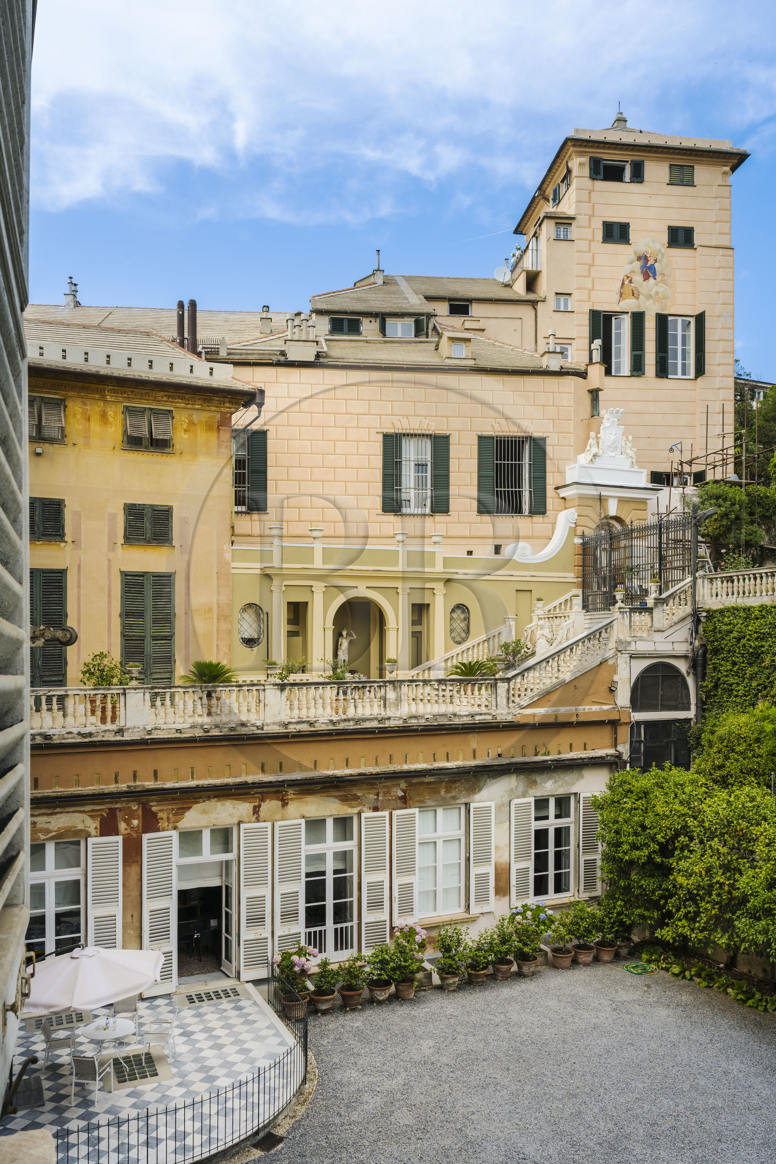 Italy, Liguria, Genoa, Rolli Palace listed as World Heritage by UNESCO, the palazzo Interiano Pallavicino built in 1567, the back facade in the gardens