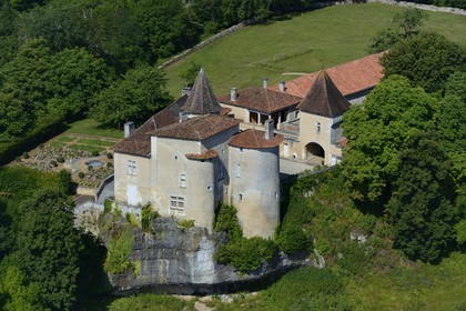 France, Dordogne (24), Périgord Vert, Valeuil, Chateau de Ramefort (vue aérienne)