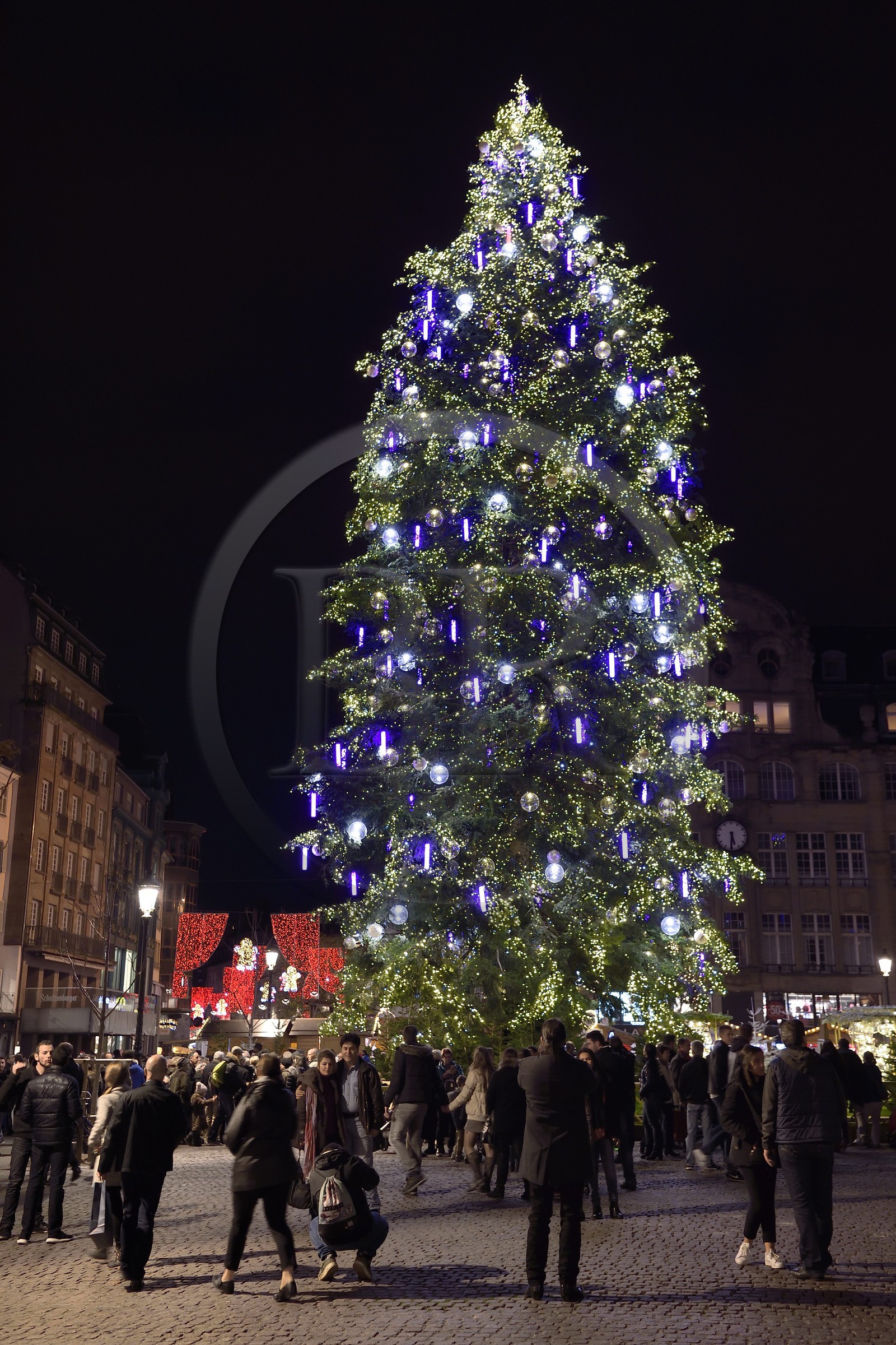 France, Bas Rhin, Strasbourg, old town listed as World Heritage by UNESCO, the big christmas tree on Place Kleber