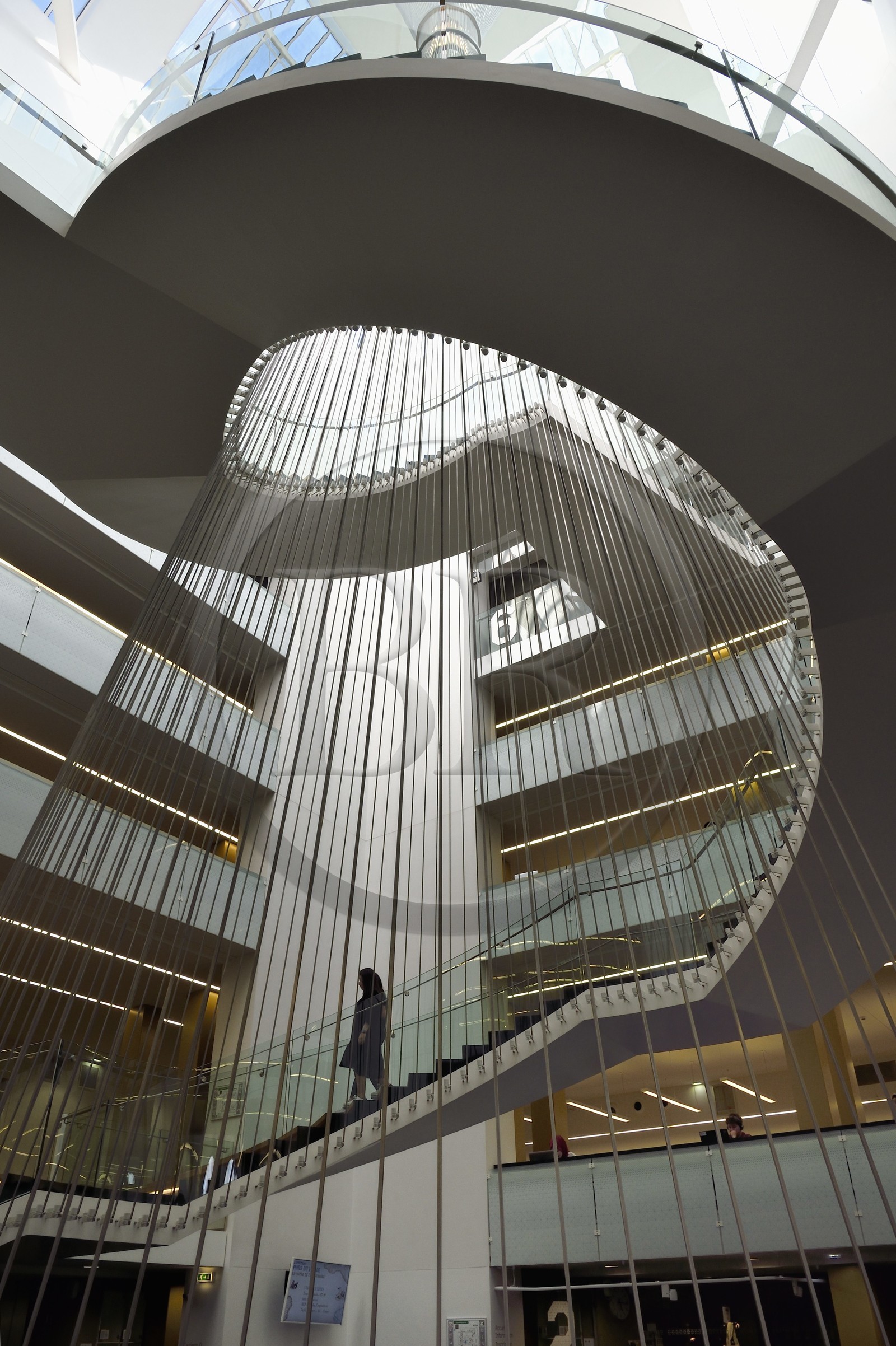 France, Bas Rhin, Strasbourg, Neustadt German district listed as a UNESCO World Heritage Site, place de la Liberté, National University Library (bibliothèque nationale et universitaire BNU), monumental staircase by architect ANMA-Agence Nicolas Michelin and associates