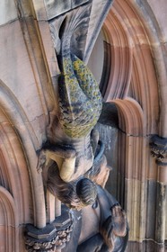 France, Bas-Rhin (67), Strasbourg, vieille ville classée au Patrimoine Mondial de l'UNESCO, la cathédrale Notre-Dame, la facade occidentale, la galerie des apotres, êtres difformes et chimériques sur les colonnes entre les apotres, une sirène